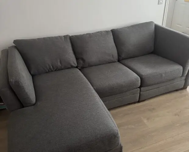 DFS Charcoal Long beach sofa with chaise long and arm chair