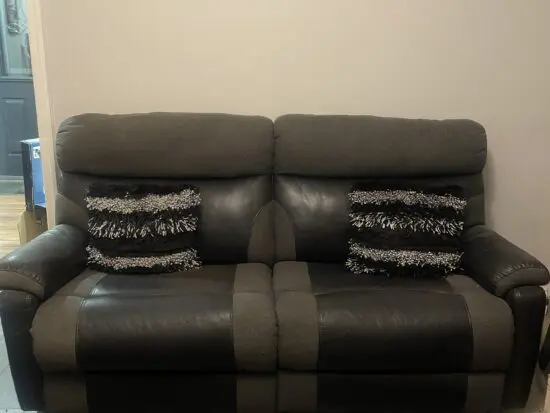 Black fabric and leather DFS sofa set
