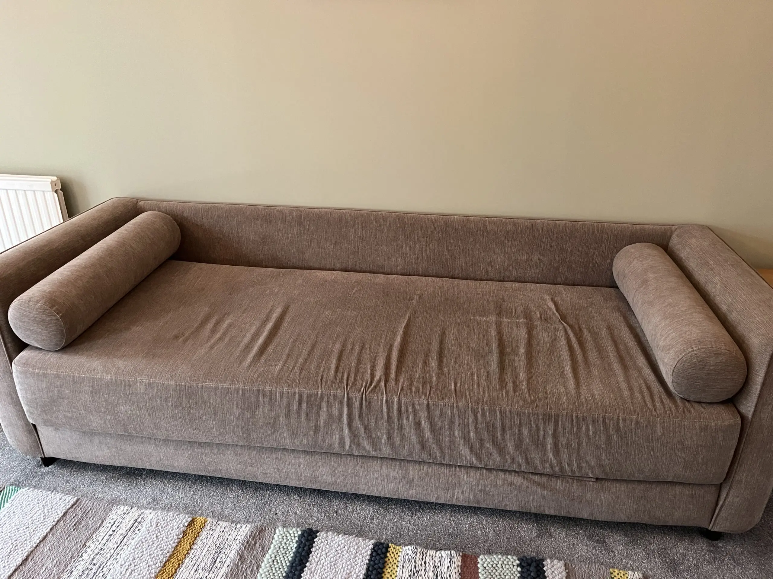Modern 3-Seater Sofa with Cylindrical Bolster Arms