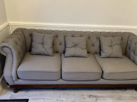 Chesterfield Grey Linen sofas 2x 3 seater 1x 2 seater
