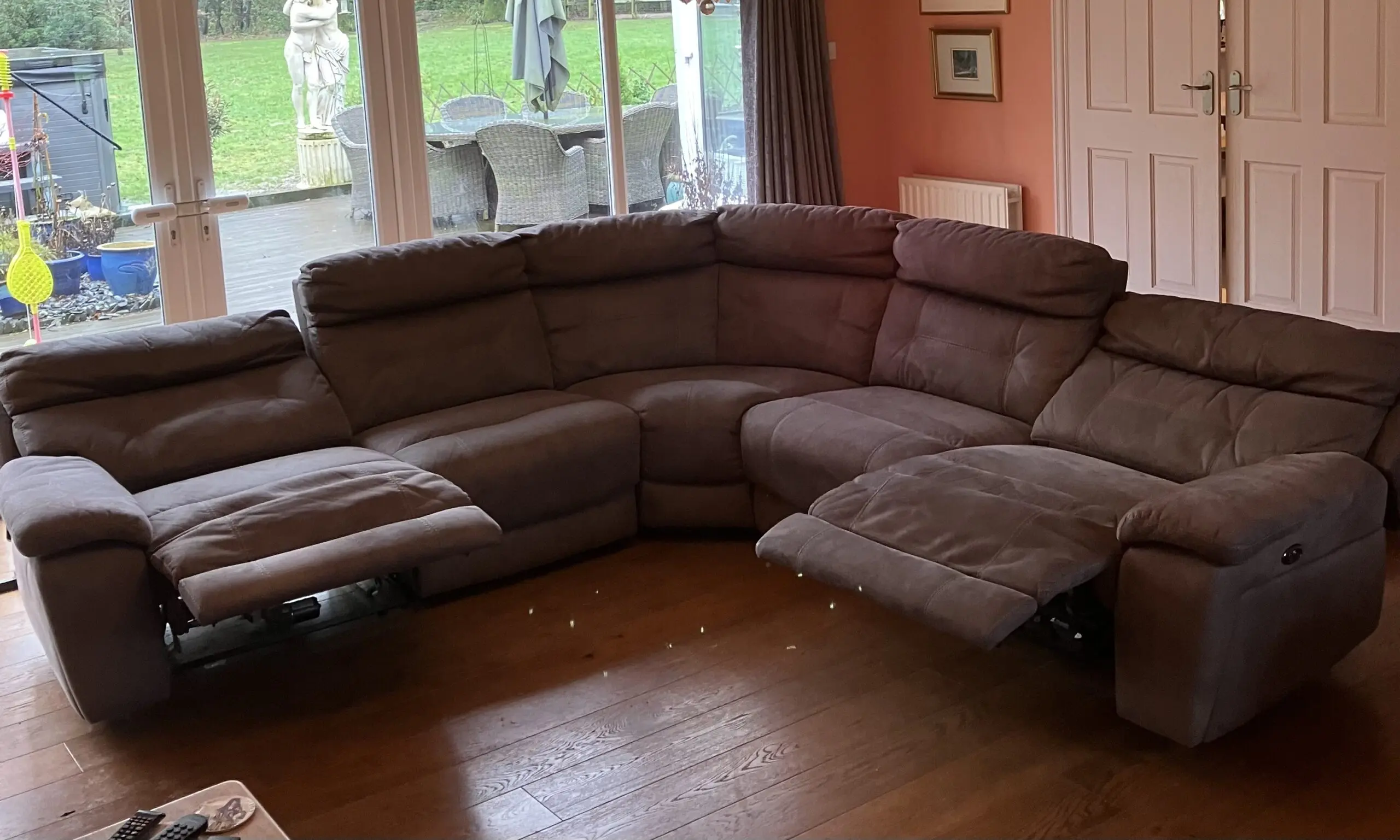 DFS Grey Lyndon power recliner corner sofa and chair