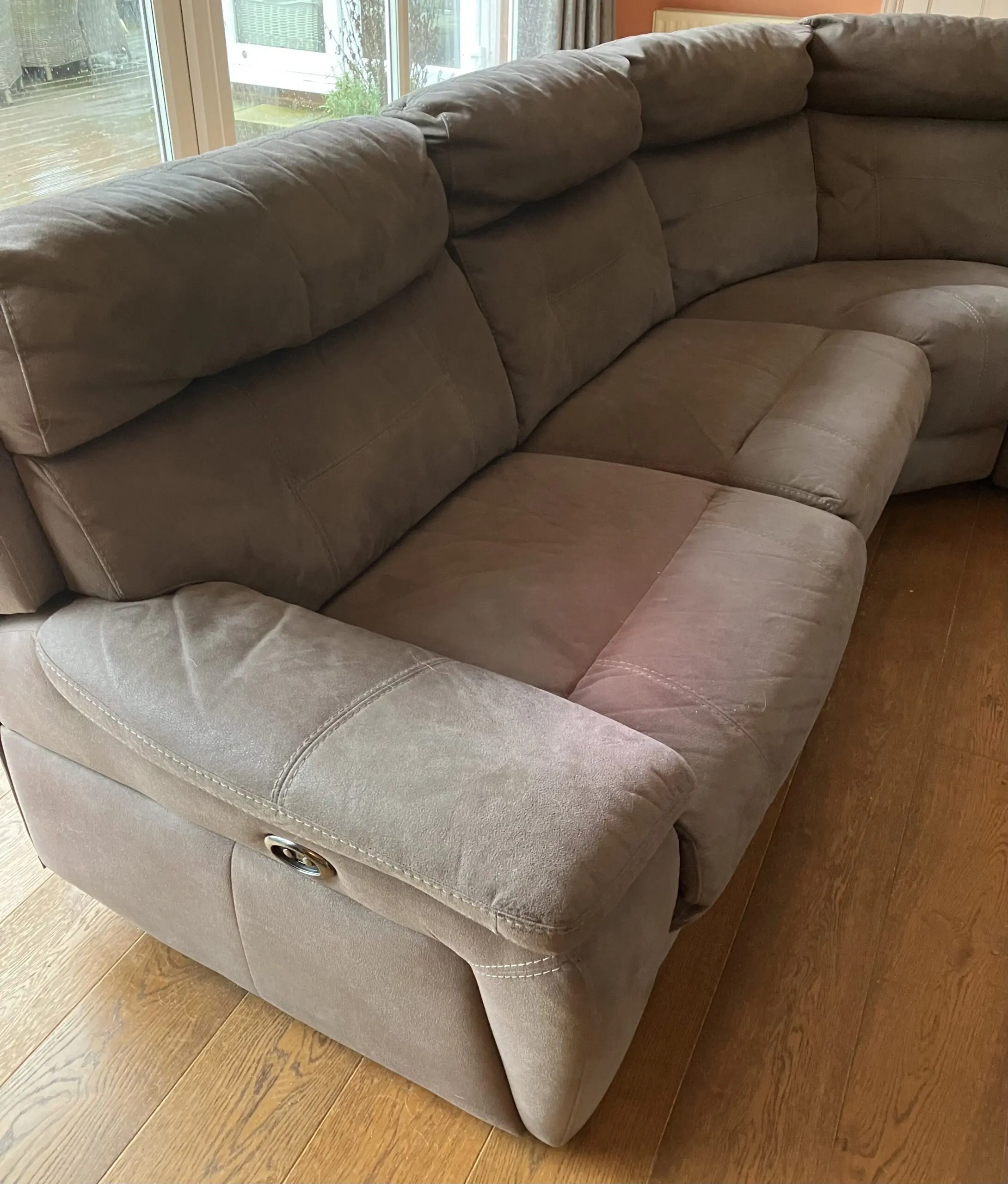 DFS Grey Lyndon power recliner corner sofa and chair