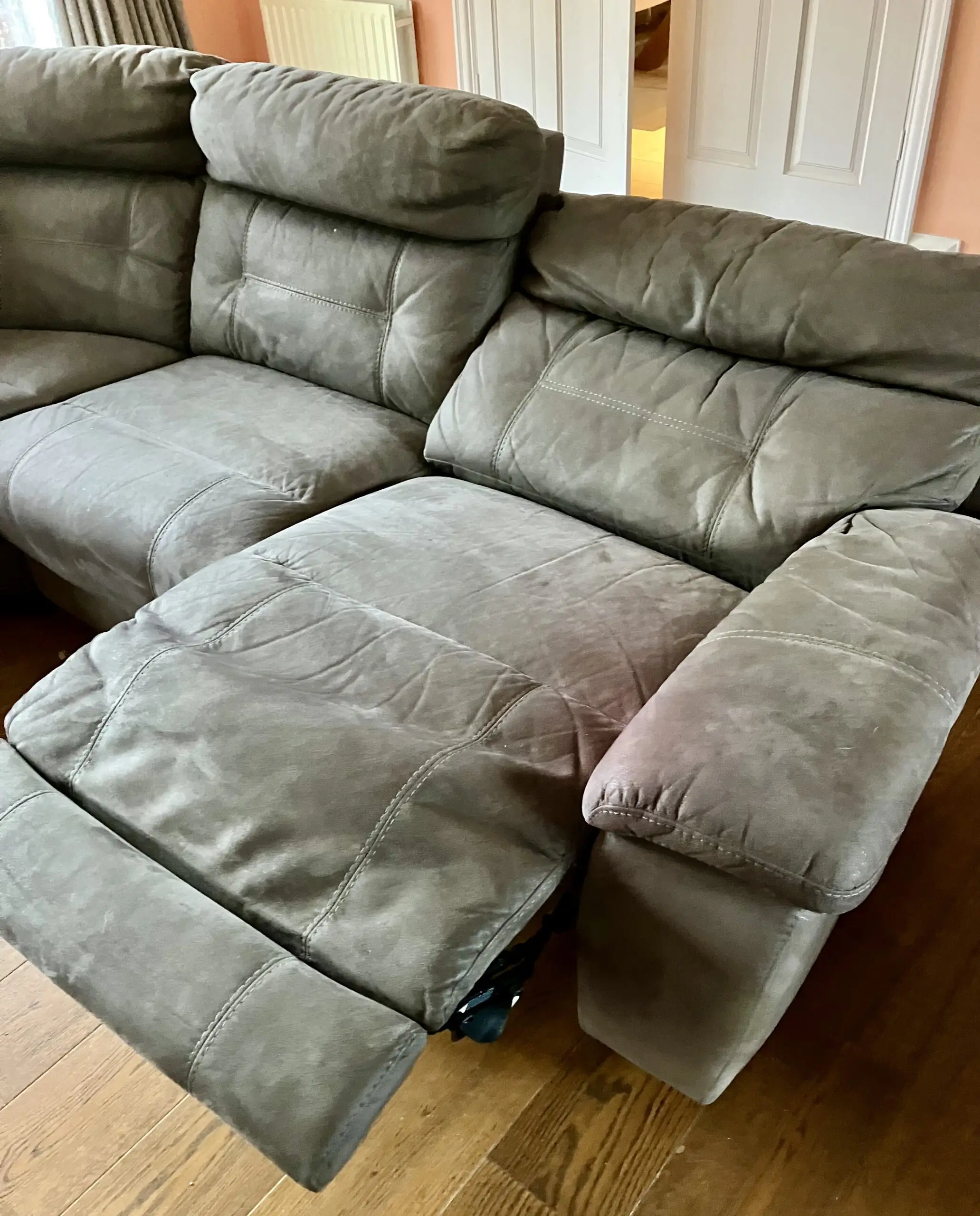 DFS Grey Lyndon power recliner corner sofa and chair