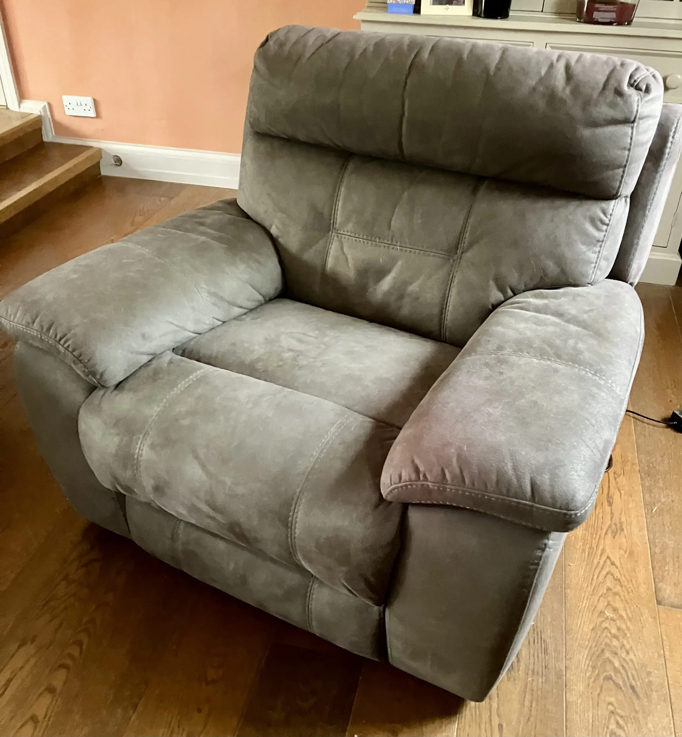 DFS Grey Lyndon power recliner corner sofa and chair