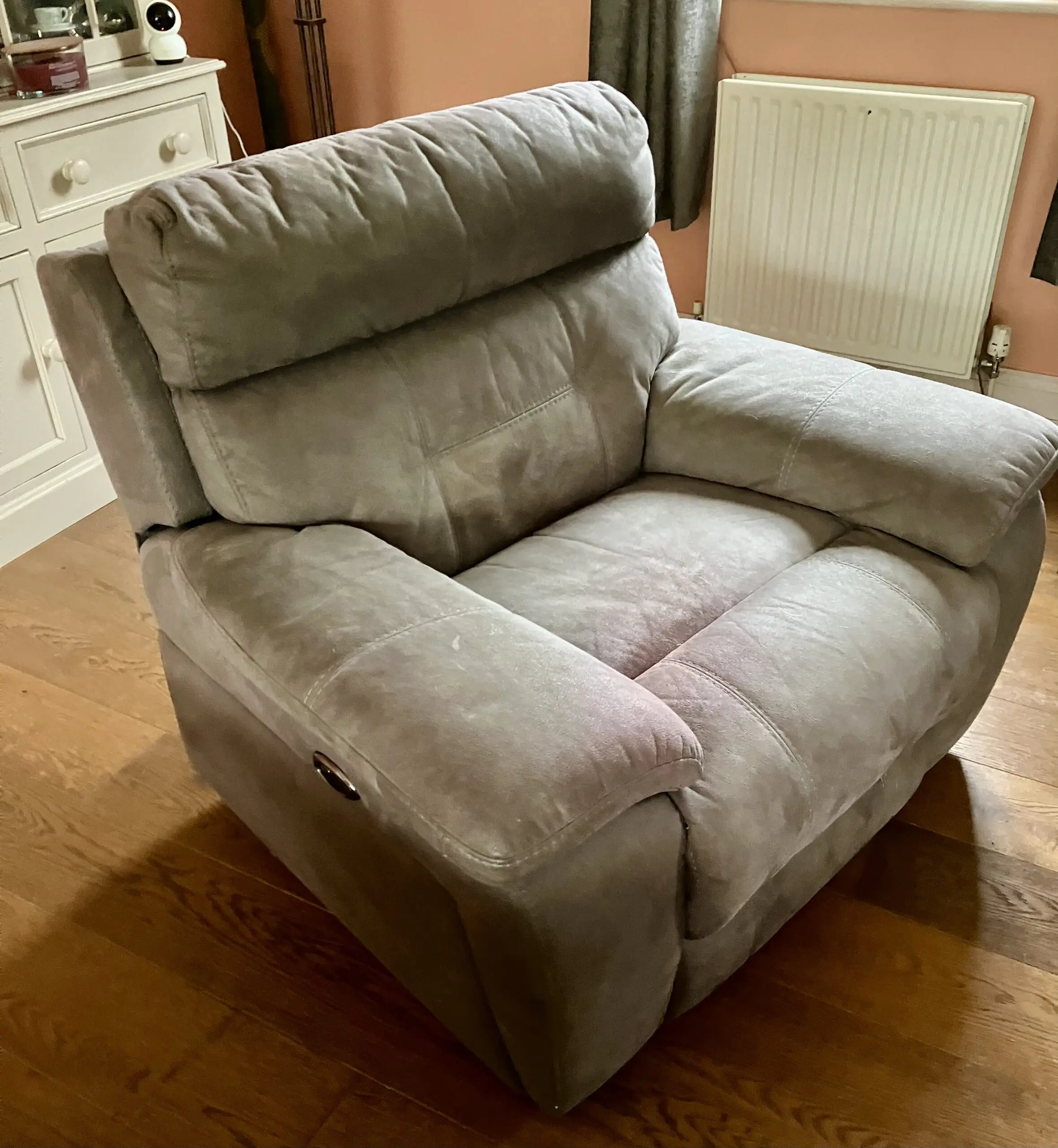 DFS Grey Lyndon power recliner corner sofa and chair