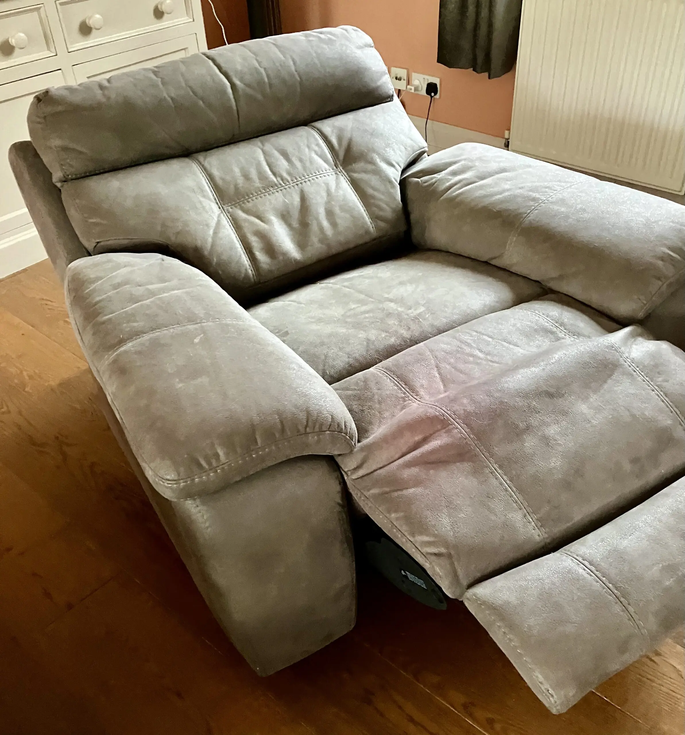 DFS Grey Lyndon power recliner corner sofa and chair