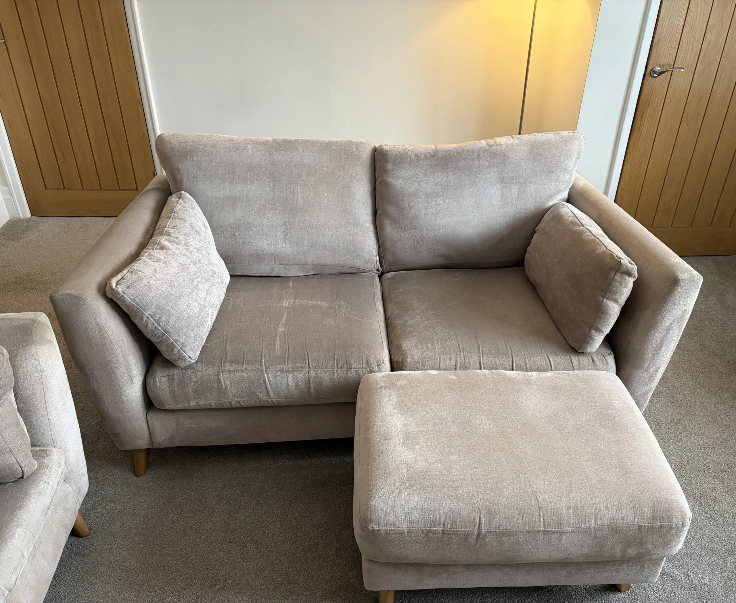 Next Modern Beige Armchair and Footstool Set with Wooden Legs