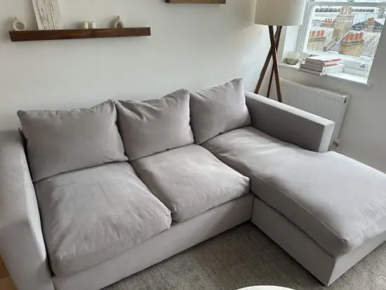 RAFT Manhattan 4-Seater Chaise Sofa Bed – Silver Performance Fabric, Reversible Chaise, 227cm Sleeping Length (photo included)