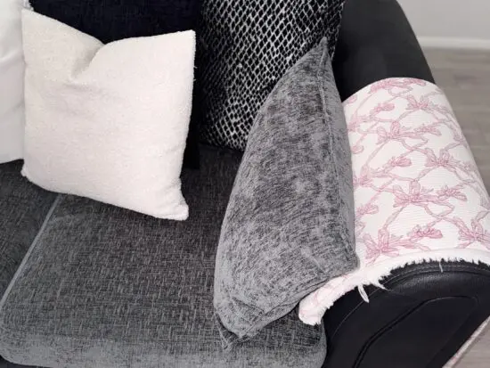 DFS charcoal, silver and black L shape sofa