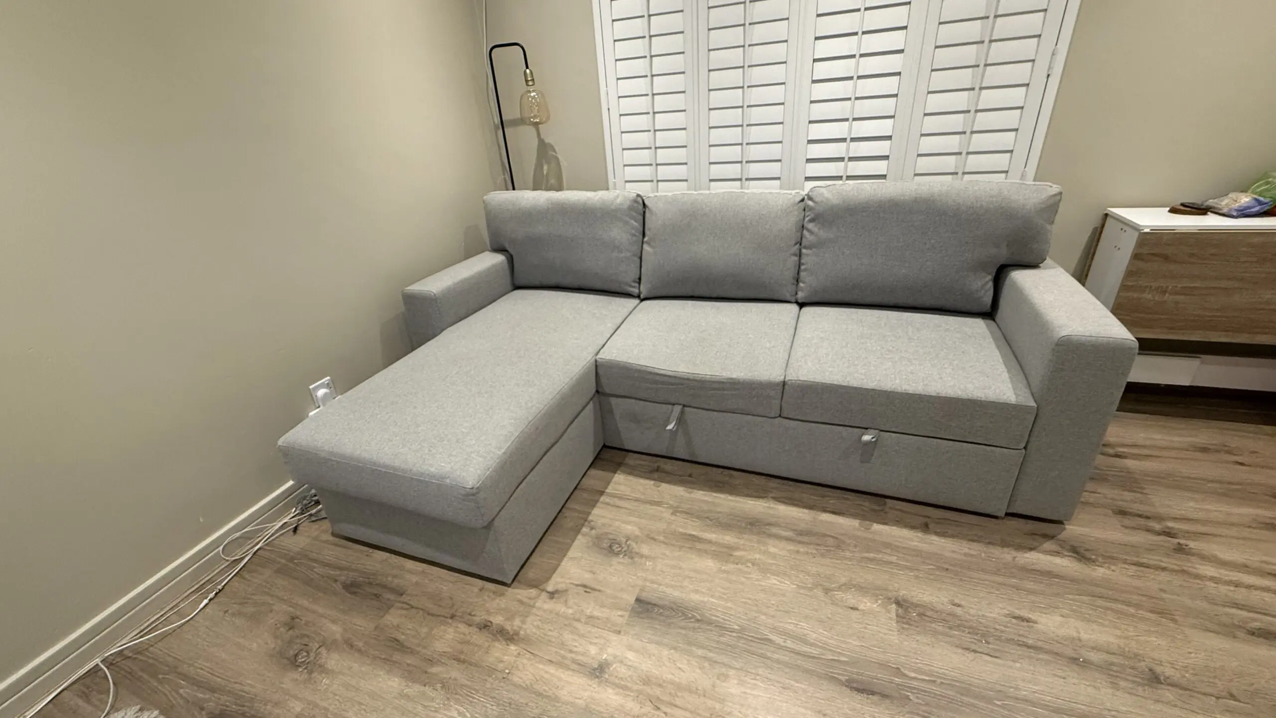 IKEA BÅRSLÖV 3-seat sofa-bed with chaise longue, Tibbleby beige/grey