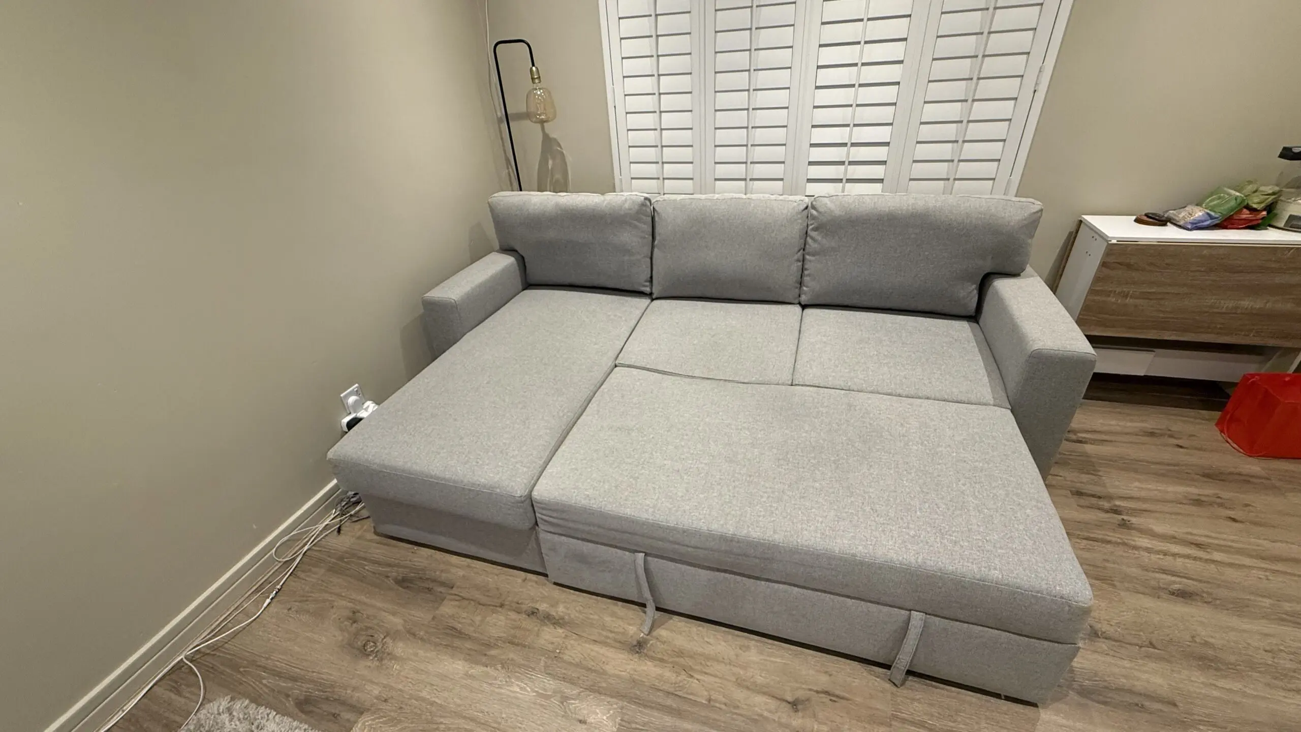 IKEA BÅRSLÖV 3-seat sofa-bed with chaise longue, Tibbleby beige/grey