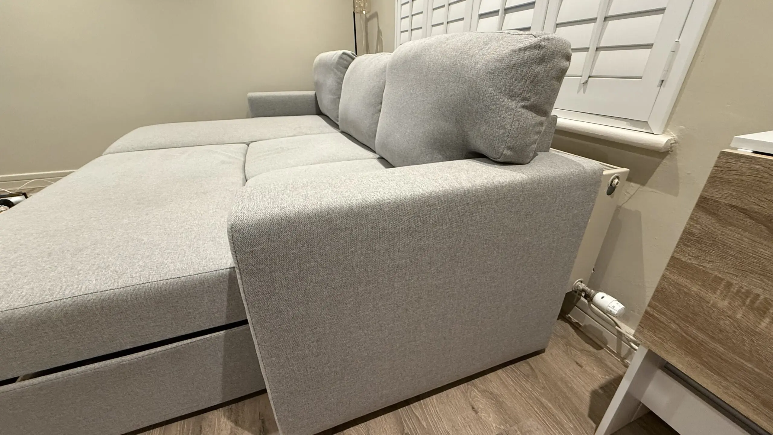 IKEA BÅRSLÖV 3-seat sofa-bed with chaise longue, Tibbleby beige/grey