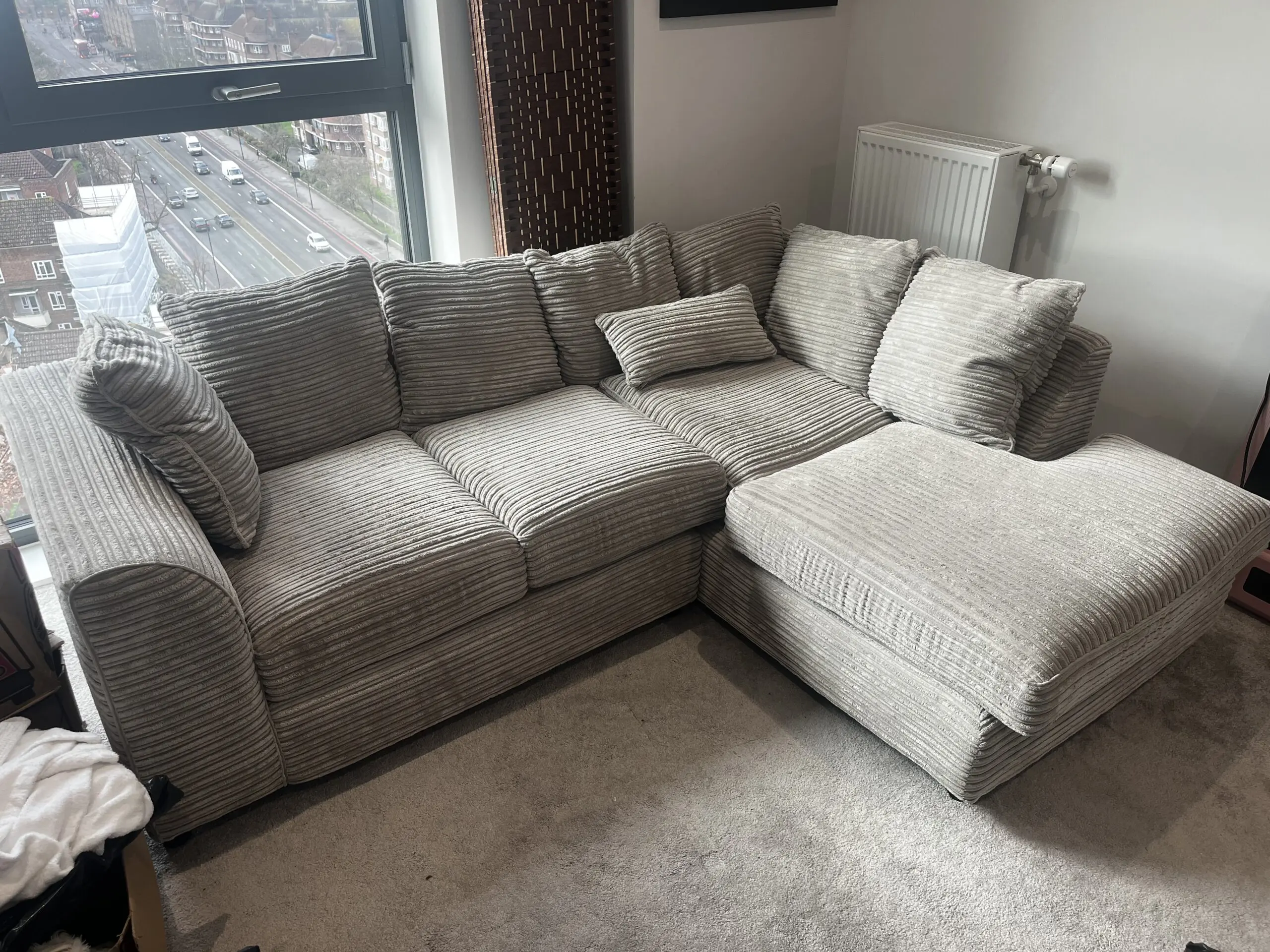 Grey Corduroy Corner Sofa – Barely Used