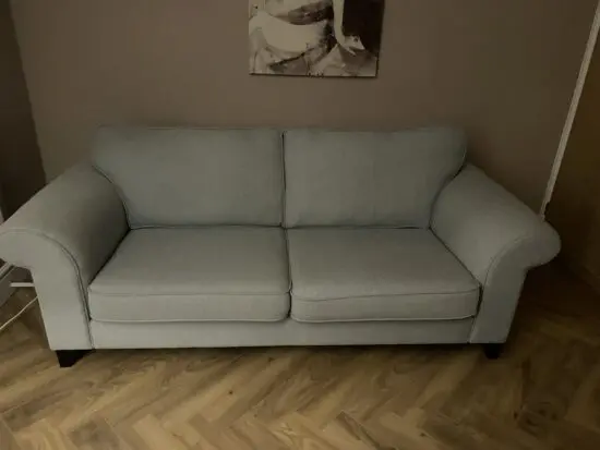 DFS light duck egg blue fabric sofa set.