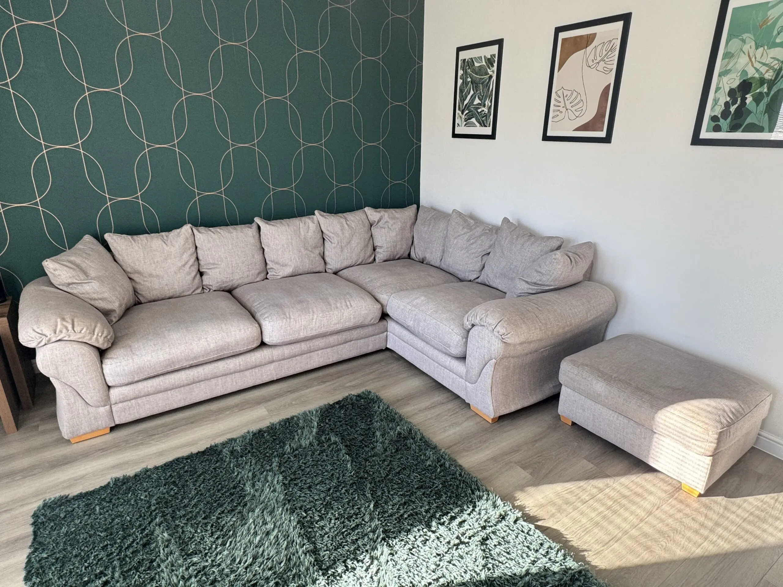 Furniture Village Large Corner Sofa with Matching Footstool – Spacious Family Seating