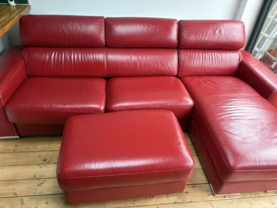 Beautiful DFS Large Kalamos/Velocity Left/ Right Chaise Red Leather Sofa Bed with Footstool