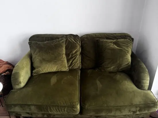 VELVET GREEN OLIVE 2 SEATER SOFA FURNITURE 123