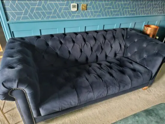 Barker And Stonehouse Velvet Ullswater Ink Blue 3 Seater Sofa Chesterfield Style