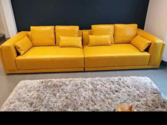 Sofology Yellow leather 4 seater couch