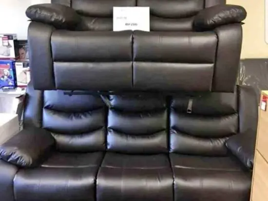 Black Roma Leather Recliner 3 Seater Sofa and 2 Seater Sofa