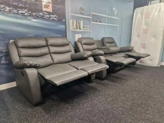 Grey Roma Leather Recliner 3 Seater Sofa and 2 Seater Sofa