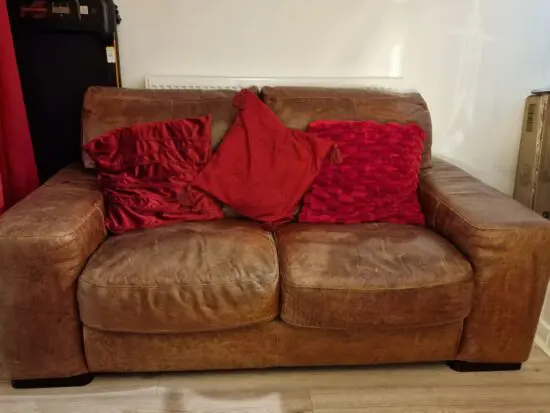 2 seater brown leather sofa