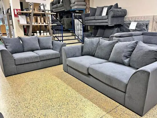 Grey Plush Velvet 3+2 Seater Sofa Set