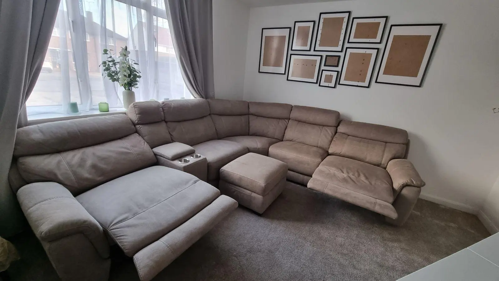 DFS Large "Caydance" Corner Recliner Sofa with Console & Footstool – Excellent Condition