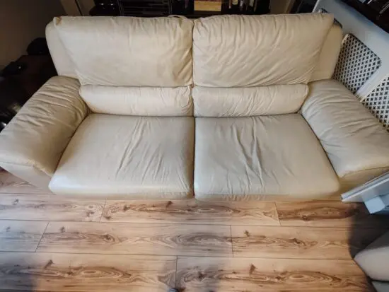 Harvey's Apsley 3 seater leather sofa bed with 2 seater sofa and armchair (manual recline) in beige