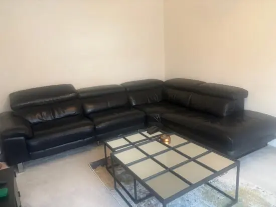 Black leather sofa
