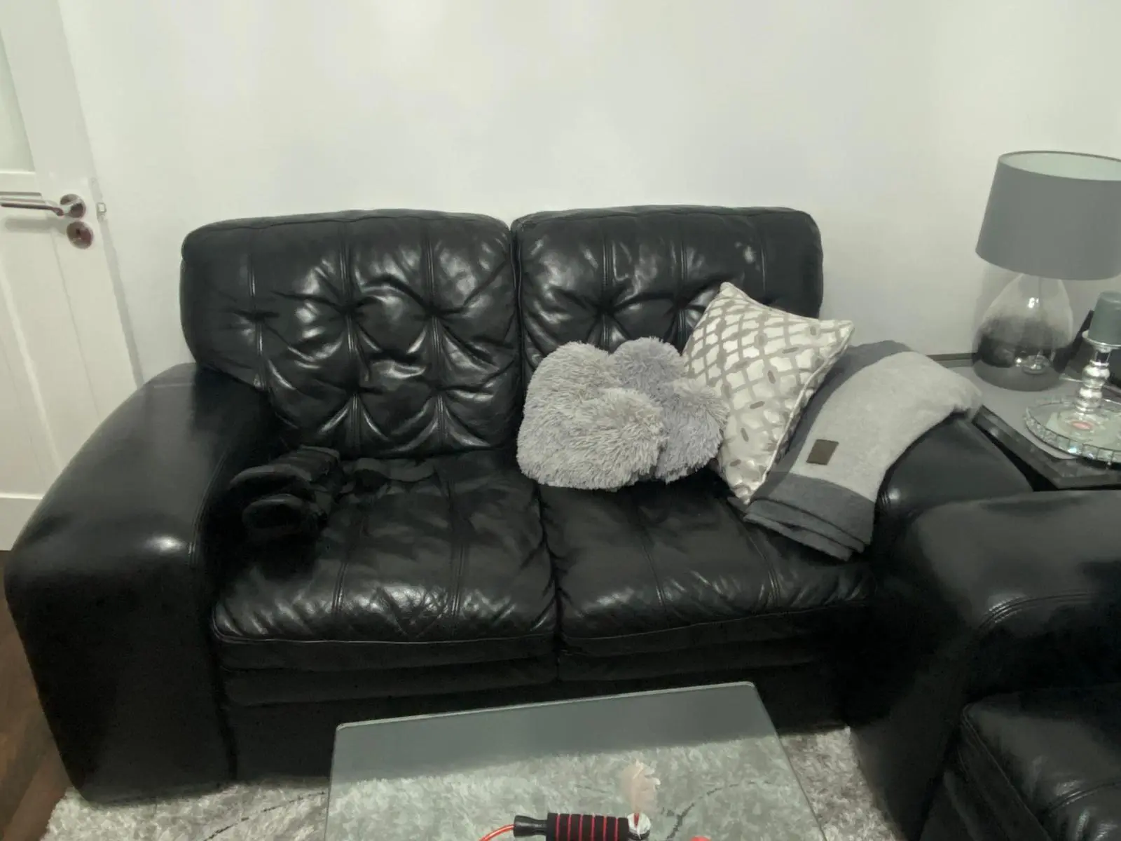 Cousins Black Leather 3 + 2 Seater Sofa Set