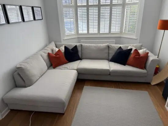 DFS Grey Right-Handed L-Shaped Sofa with Guardsman Cover