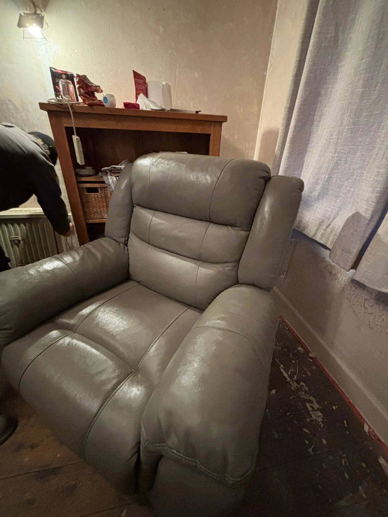 Grey leather sofa and armchair