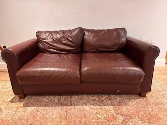 John Lewis leather sofa - wine colour 3 seater