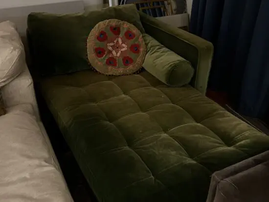 Made.com Scott chaise sofa in green velvet