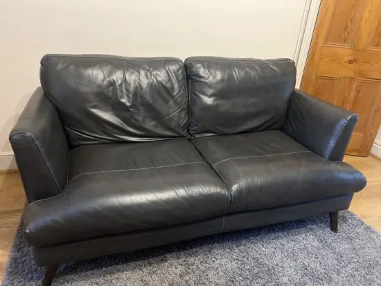 2 seater black leather sofa