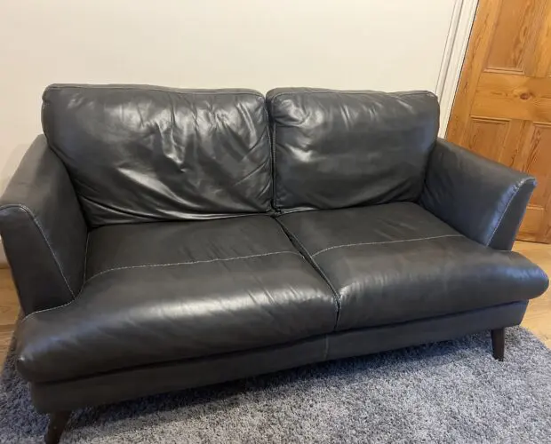2 seater black leather sofa