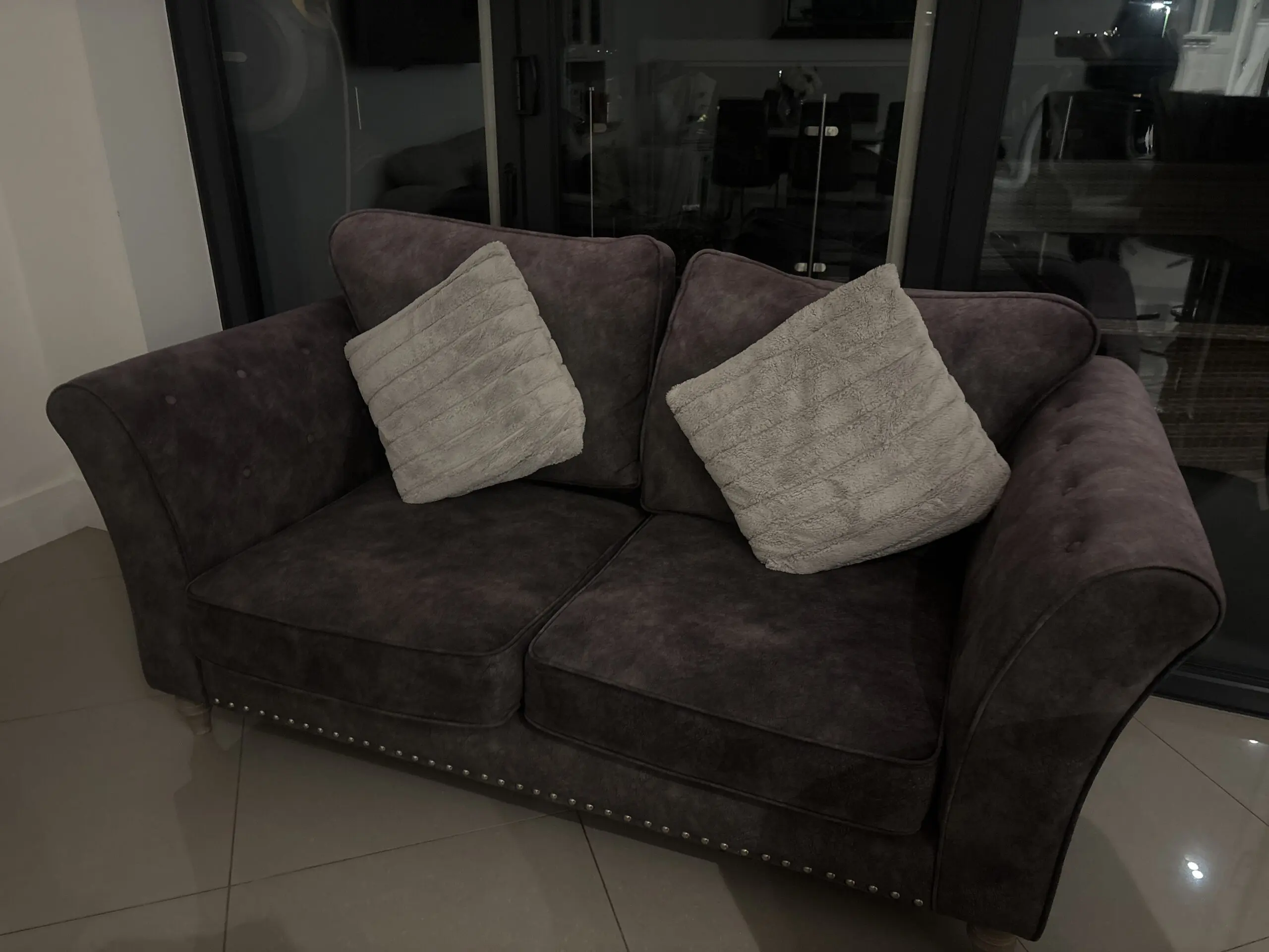 Furniture Village 2-Seater Sofa with Studded Detail and Matching Cushions
