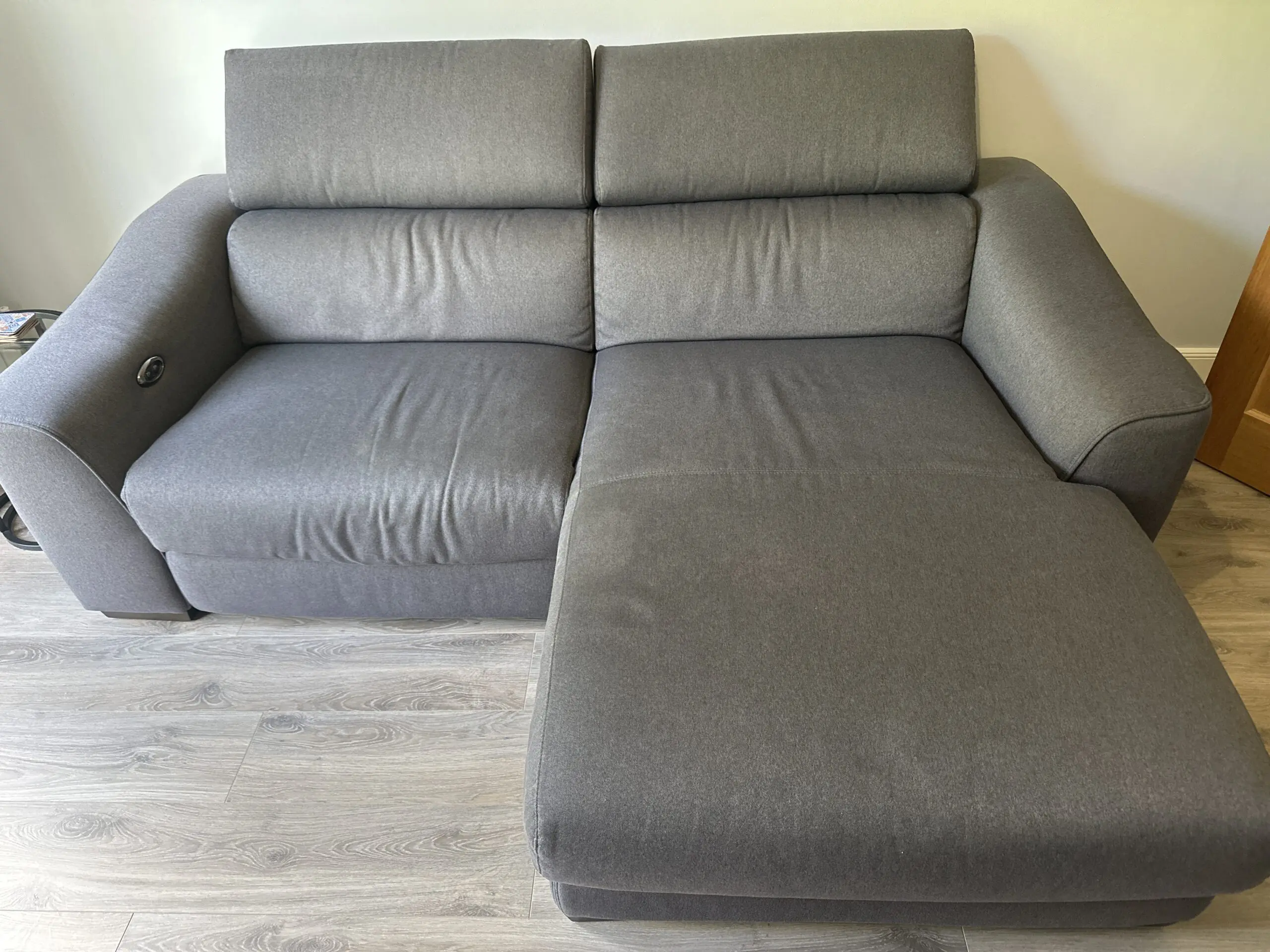 Furniture Village Modern 2-Seater Sofa with Chaise Lounge and Adjustable Headrests