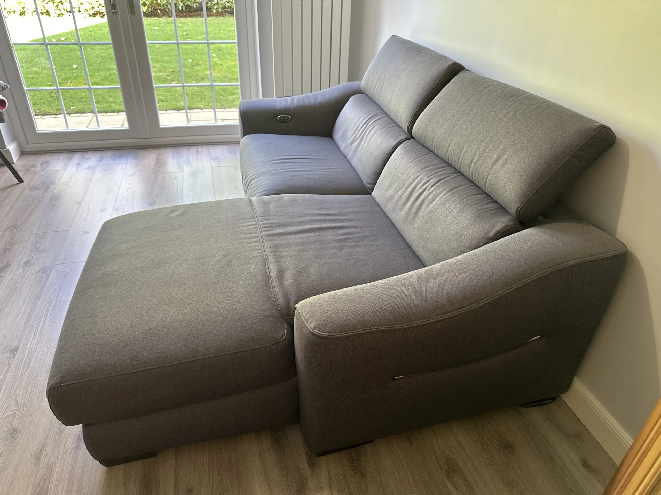 Furniture Village Modern 2-Seater Sofa with Chaise Lounge and Adjustable Headrests