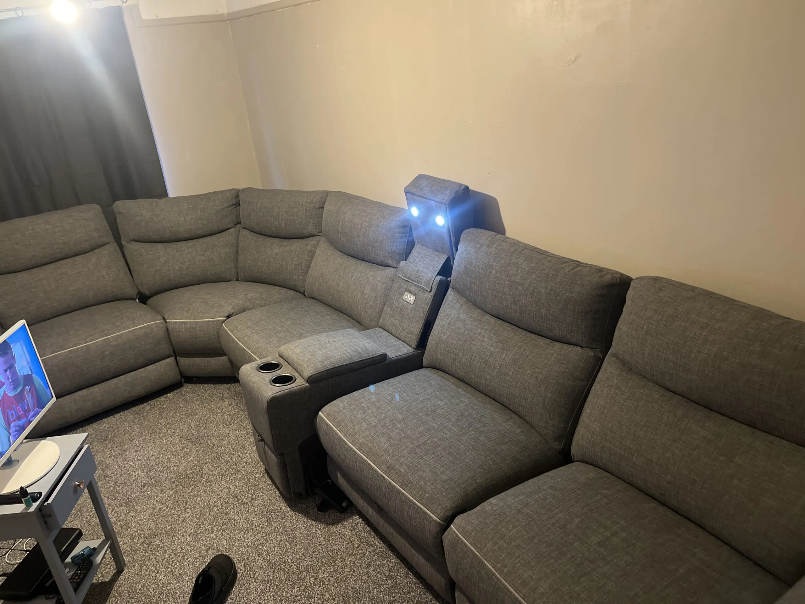 DFS Large Corner Recliner Sofa with Cup Holders – Home Cinema Style