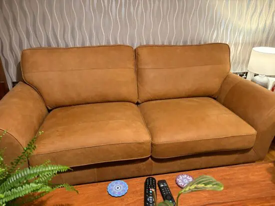 DFS Tan leather Evelyn 3 seater sofa and armchair