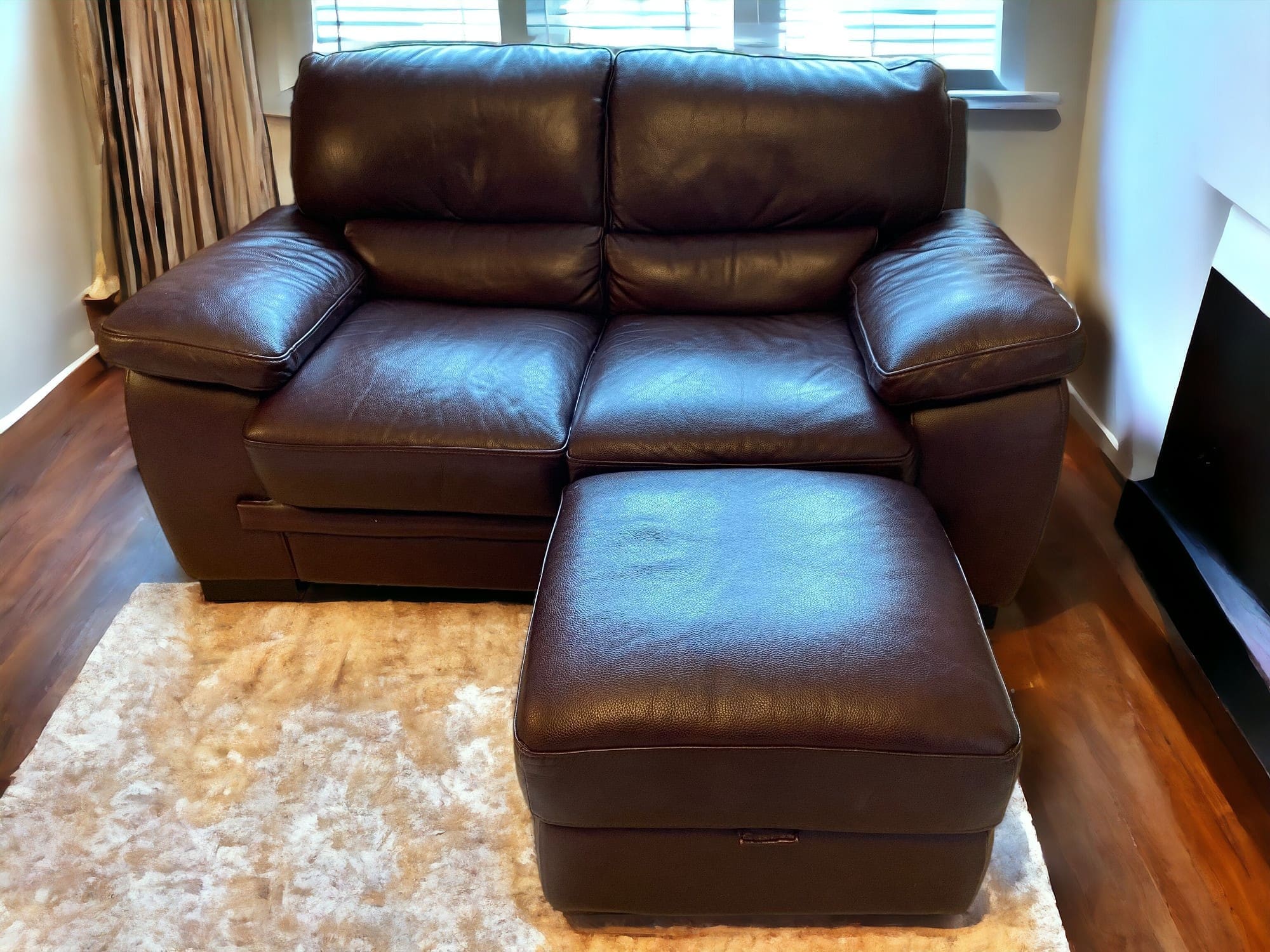 Harveys Brown Leather 3 and 2 Seater + Footstool Sofalistic The Sofa Marketplace, buy and