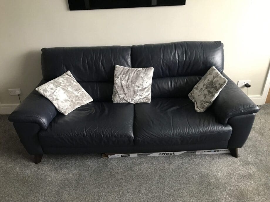 DFS Black Leather 3 and 2 Seater plus Single Chair