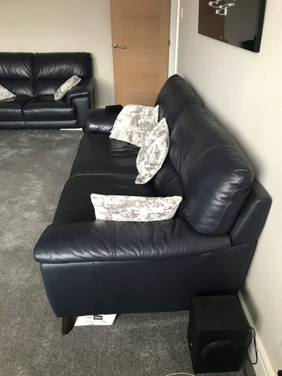 DFS Black Leather 3 and 2 Seater plus Single Chair