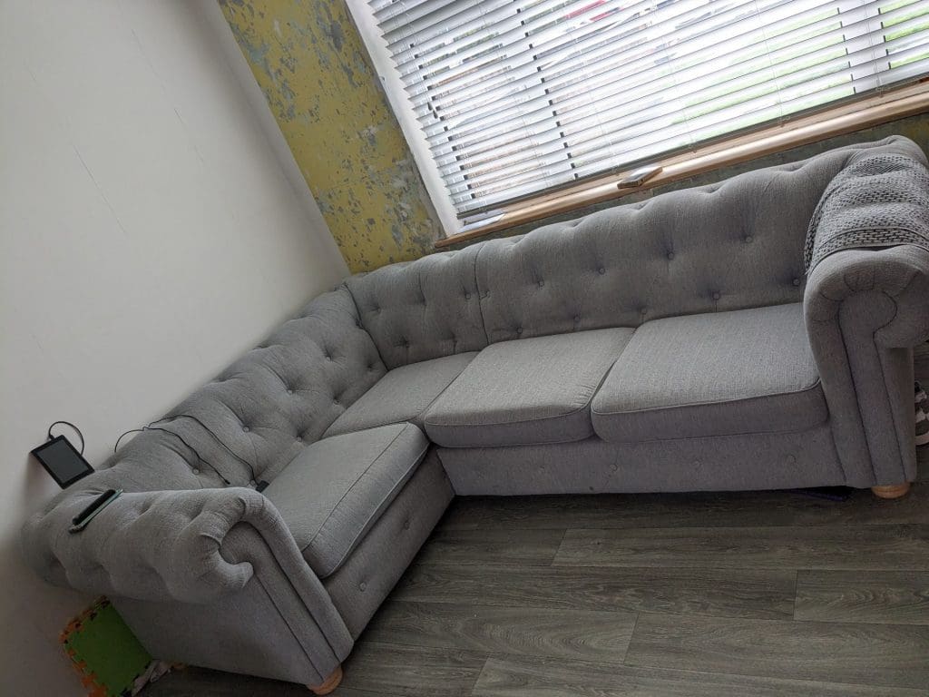 DFS Grey Chesterfield Style Corner Sofa Sofalistic The Sofa Marketplace, buy and sell