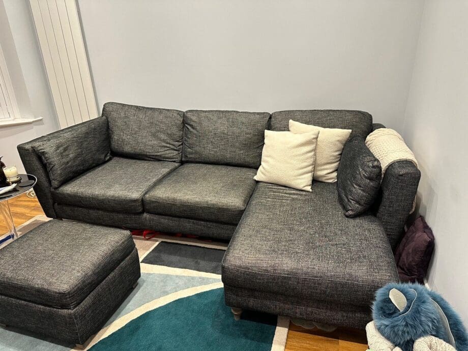 DFS Charcoal Corner Sofa and Footstool