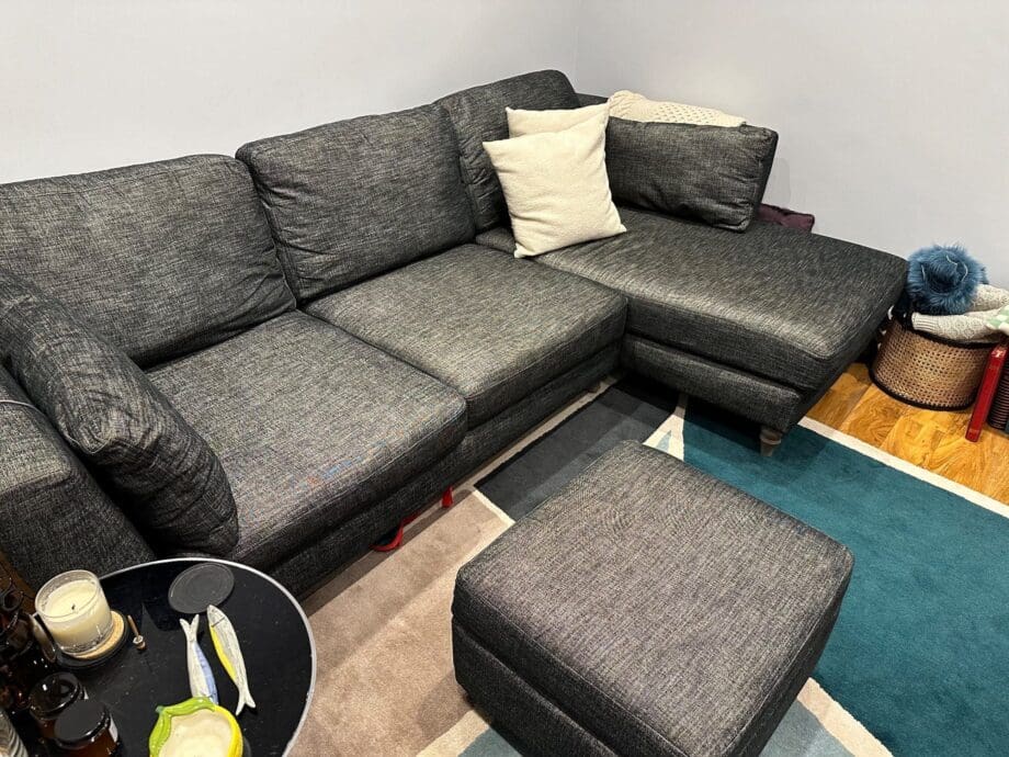 DFS Charcoal Corner Sofa and Footstool