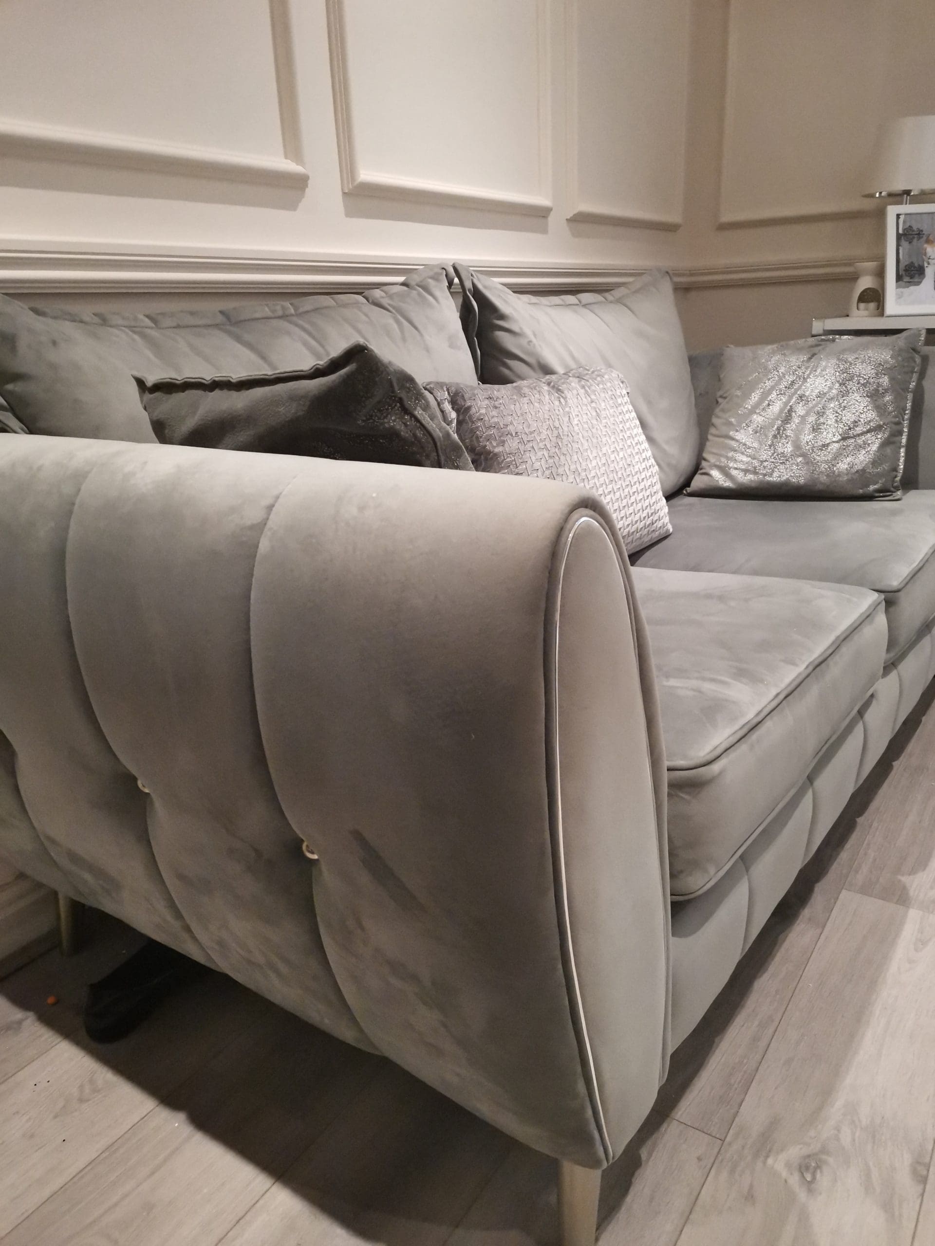Sofology Plush Grey Fabric Gabrielle 3 seater sofa and ChairSet