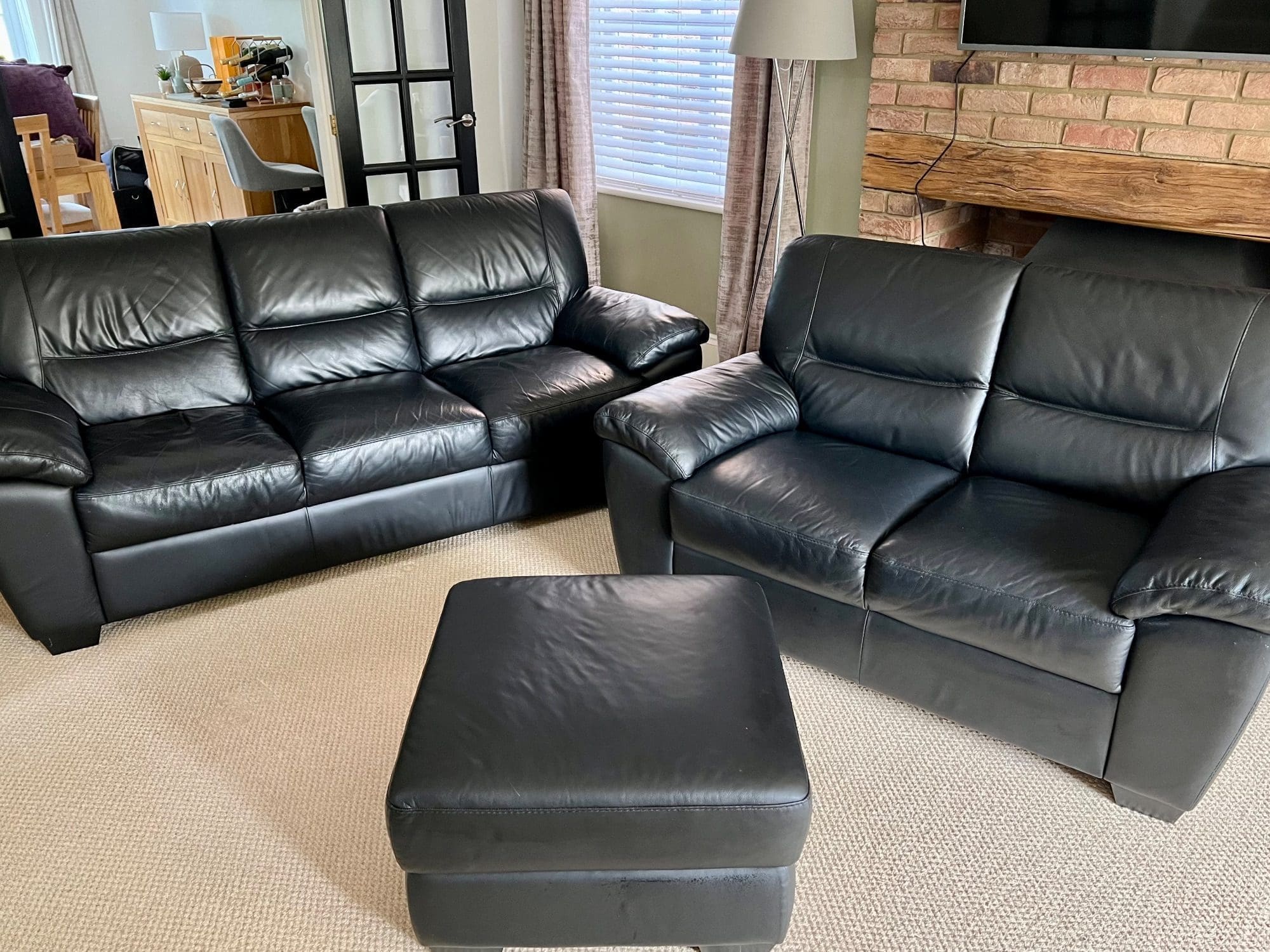 DFS Black Leather 3 and 2 Seater Sofas with Matching Footstool Sofalistic The Sofa Marketplace buy and sell preloved sofas nationwide